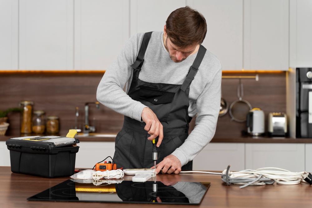 Certified technicians fixing kitchen appliances